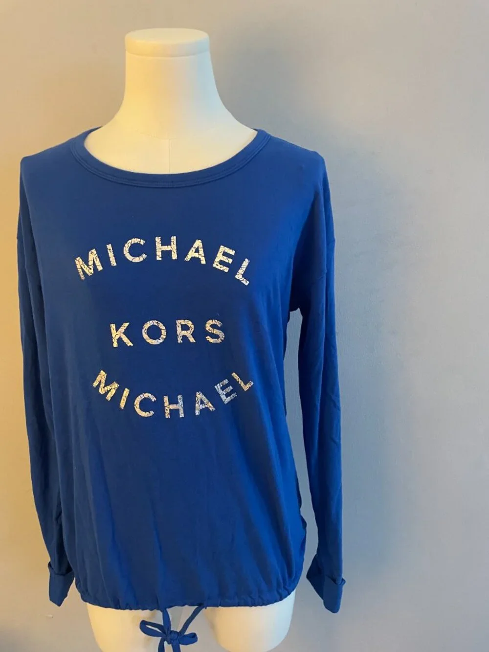 Michael Kors Royal Blue Drawstring Waist Long Sleeve Tee Size XS